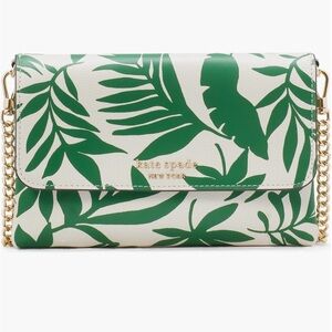 Kate Spade Green and White Clutch with Leaf Print